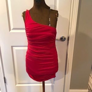 strapless open back dress Akeeva Ruched Asymmetric One-Shoulder Maxi Dress in Black